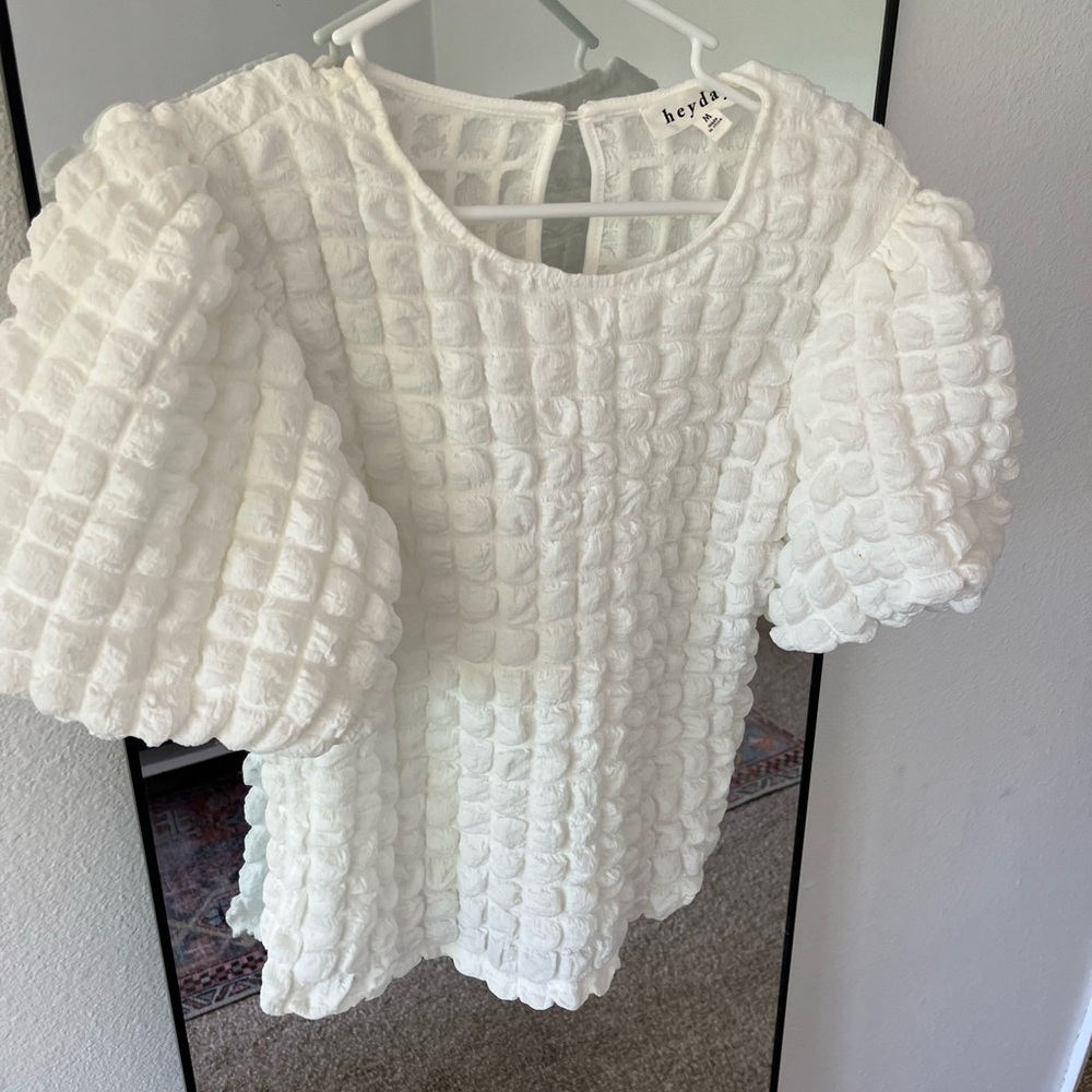heyday Puff Sleeve Textured Blouse - White